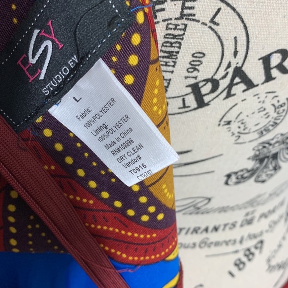 NWOT - EY Studio Royal Blue, Ruby Red & Gold Print African high-low dress. Sz:L - Picture 9 of 9